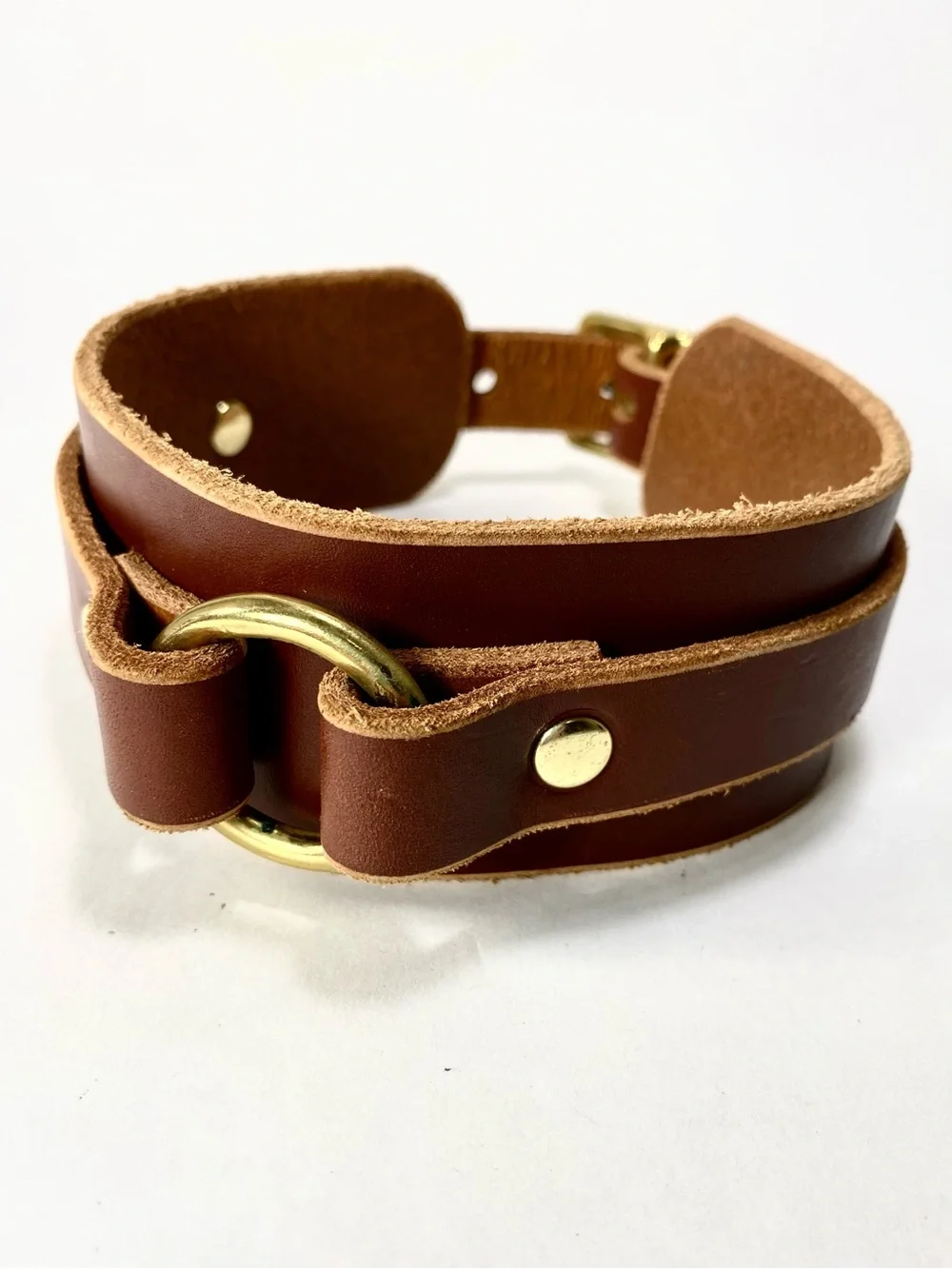 Leathe Dog Collar Animal Dog With Brass Ring and Buckle 11 1/2